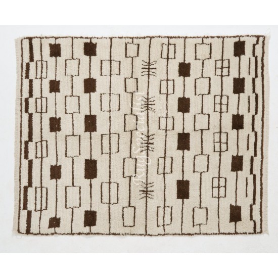 Contemporary Moroccan Rug, 100% Natural Undyed Wool, Custom Options Available