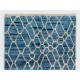 Contemporary Hand-Knotted Moroccan Rug in Indigo Blue and Ivory Colors. 100% Wool. Custom Options Available