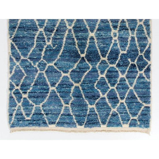 Contemporary Hand-Knotted Moroccan Rug in Indigo Blue and Ivory Colors. 100% Organic Wool. Custom Options Available Contemporary Hand-Knotted Moroccan Rug in Indigo Blue and Ivory Colors. 100% Organic Wool. Custom Options Available