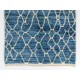 Contemporary Hand-Knotted Moroccan Rug in Indigo Blue and Ivory Colors. 100% Wool. Custom Options Available