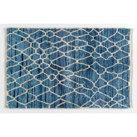 Contemporary Hand-Knotted Moroccan Rug in Indigo Blue and Ivory Colors. 100% Organic Wool. Custom Options Available Contemporary Hand-Knotted Moroccan Rug in Indigo Blue and Ivory Colors. 100% Organic Wool. Custom Options Available