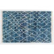 Contemporary Hand-Knotted Moroccan Rug in Indigo Blue and Ivory Colors. 100% Wool. Custom Options Available