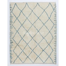 Moroccan 100% Wool Rug in Ivory & Blue Colors. Hand Knotted Berber Shag Carpet, Customize in any size