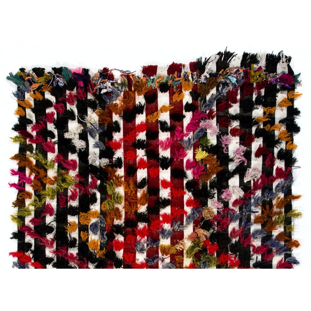 Vintage Turkish Kilim Rug with Colorful Poms, Great for Kids Room