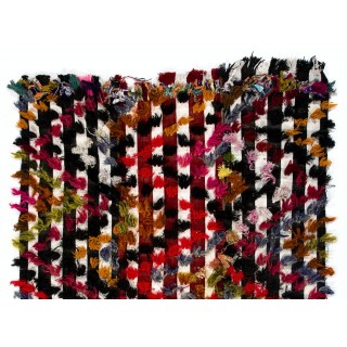Vintage Turkish Kilim Rug with Colorful Poms, Great for Kids Room