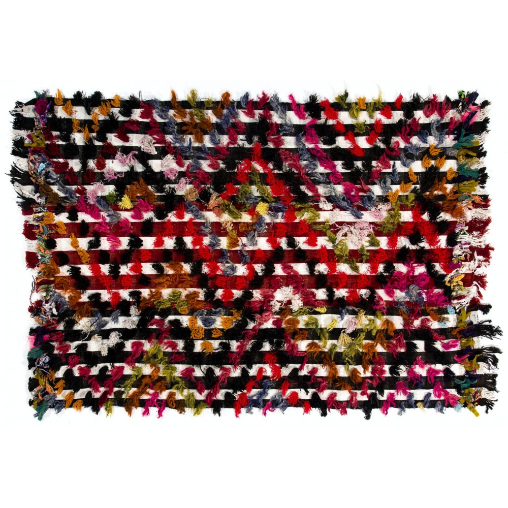 Vintage Turkish Kilim Rug with Colorful Poms, Great for Kids Room