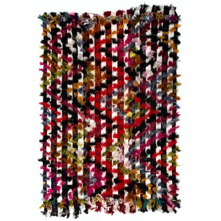 Vintage Turkish Kilim Rug with Colorful Poms, Great for Kids Room