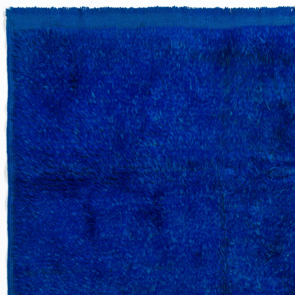 Solid Indigo Blue Color Hand-knotted Tulu Rug, 100% Wool. Custom Options Available