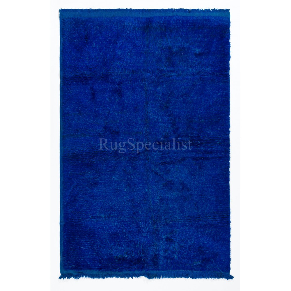 Solid Indigo Blue Color Hand-knotted Tulu Rug, 100% Wool. Custom Options Available