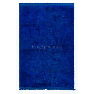 Solid Indigo Blue Color Hand-knotted Tulu Rug, 100% Wool. Custom Options Available