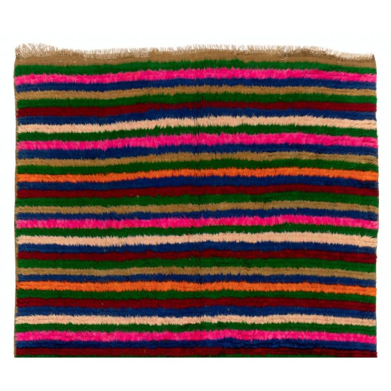 Colorful Vintage Tulu Rug with Striped Design, Soft Wool Pile