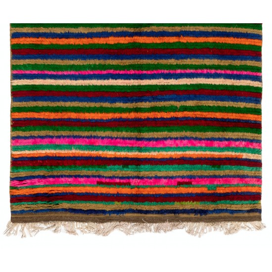 Colorful Vintage Tulu Rug with Striped Design, Soft Wool Pile Colorful Vintage Tulu Rug with Striped Design, Soft Wool Pile