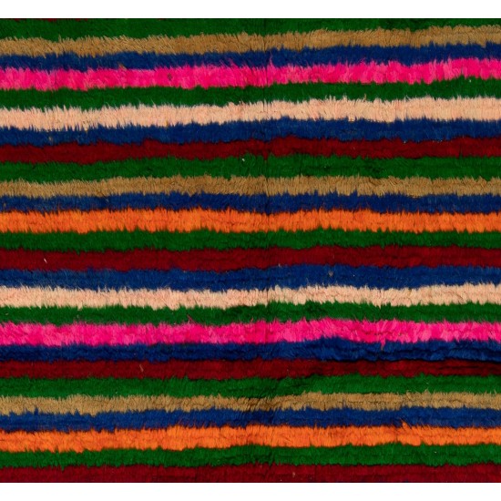 Colorful Vintage Tulu Rug with Striped Design, Soft Wool Pile Colorful Vintage Tulu Rug with Striped Design, Soft Wool Pile