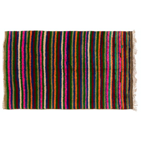 Colorful Vintage Tulu Rug with Striped Design, Soft Wool Pile