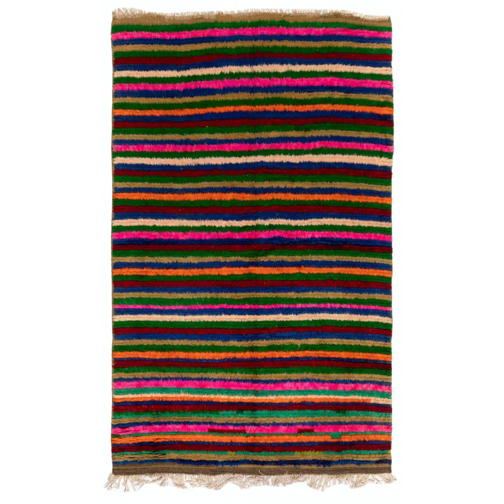 Colorful Vintage Tulu Rug with Striped Design, Soft Wool Pile
