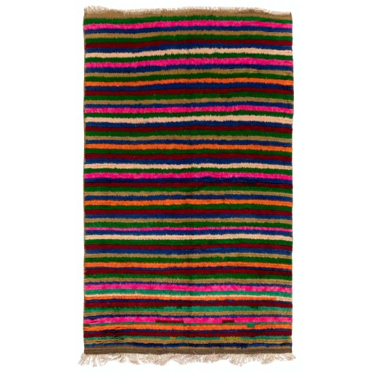 Colorful Vintage Tulu Rug with Striped Design, Soft Wool Pile