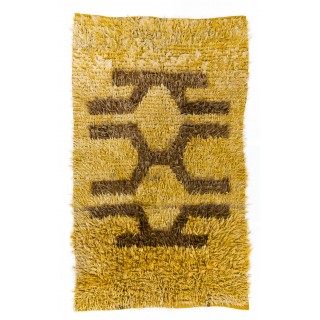 Vintage Shag Pile Mohair Wool Tulu Anatolian Rug in Saffron Yellow
