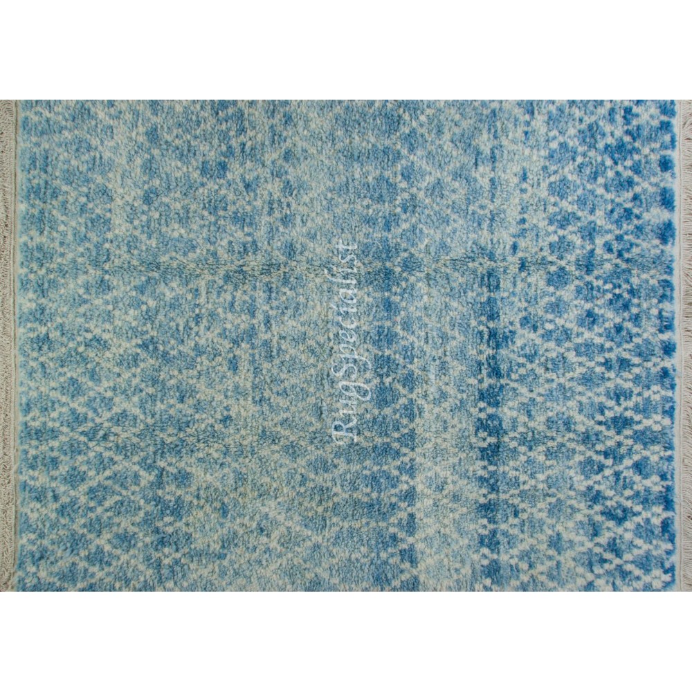 Moroccan Berber Rug in Light Blue and Ivory, 100% Wool, Custom Options Available