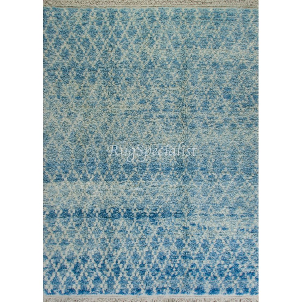 Moroccan Berber Rug in Light Blue and Ivory, 100% Wool, Custom Options Available