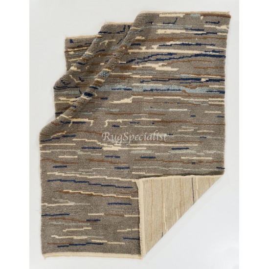 Contemporary "Tulu" Rug in Gray, Blue and Brown Colors