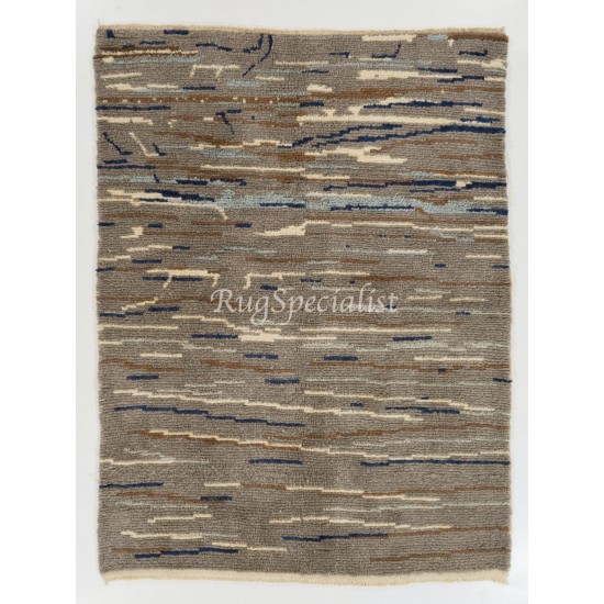 Contemporary "Tulu" Rug in Gray, Blue and Brown Colors