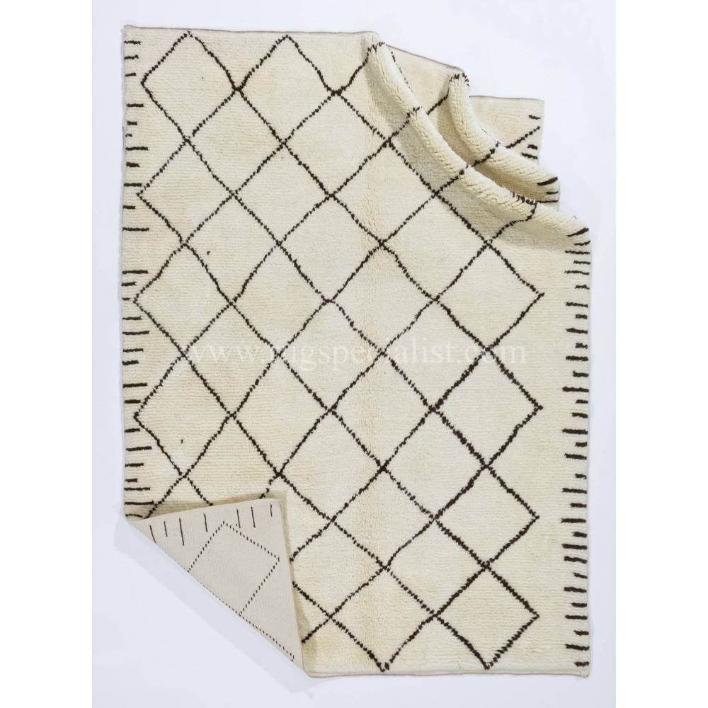 Moroccan Rug Made of Natural Ivory and Brown Wool