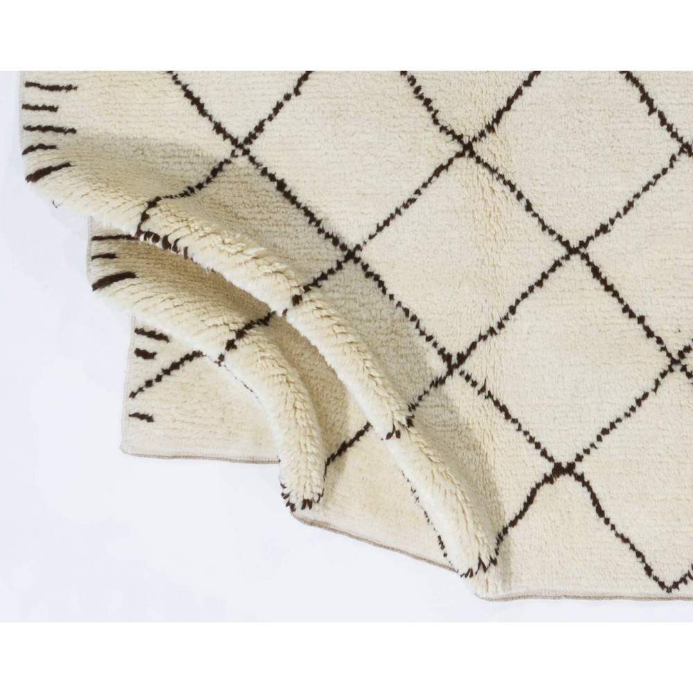 Moroccan Rug Made of Natural Ivory and Brown Wool