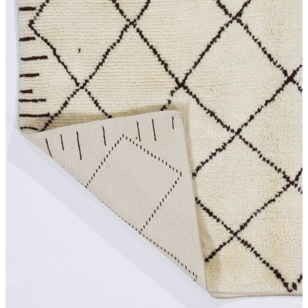Moroccan Rug Made of Natural Ivory and Brown Wool