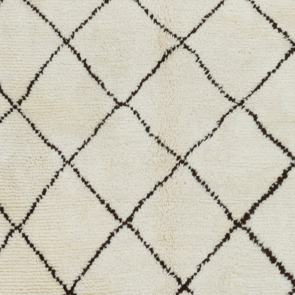 Moroccan Rug Made of Natural Ivory and Brown Wool