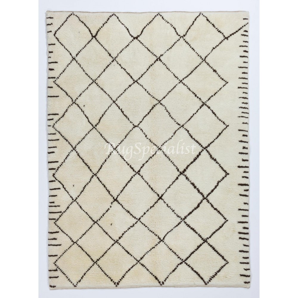 Moroccan Rug Made of Natural Ivory and Brown Wool