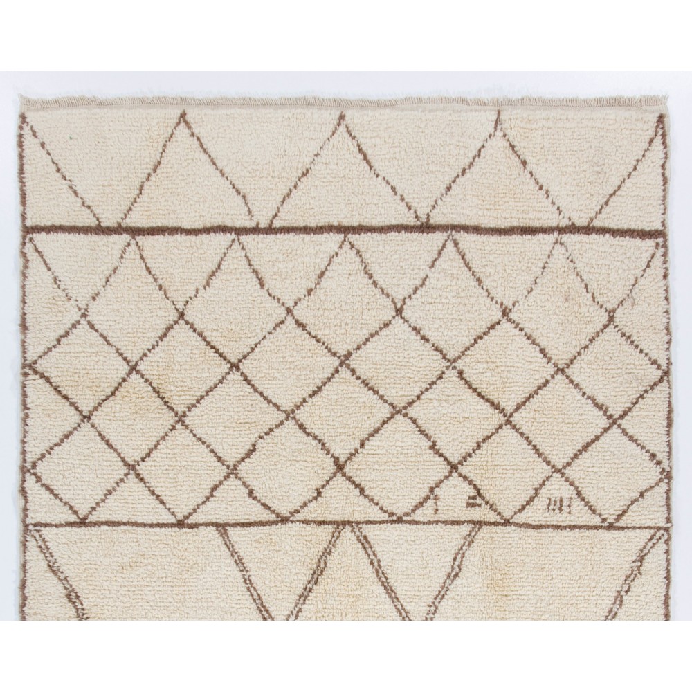 New Beni Ourain Moroccan Rug Made of Natural Ivory and Brown Wool, Custom Options Available