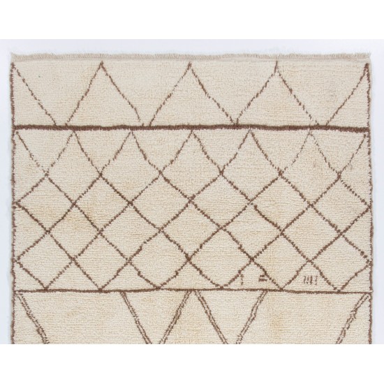 New Beni Ourain Moroccan Rug Made of Natural Ivory and Brown Wool, Custom Options Available