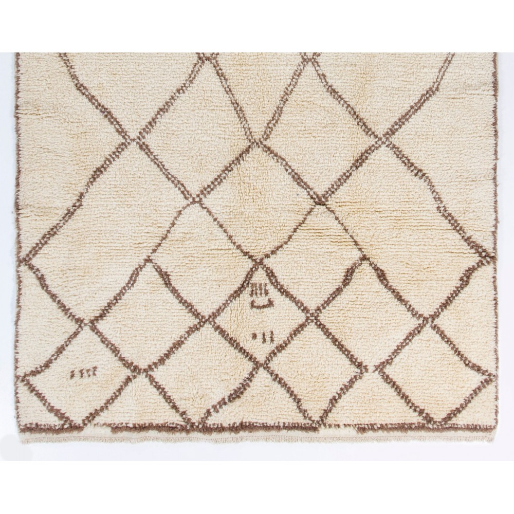 New Beni Ourain Moroccan Rug Made of Natural Ivory and Brown Wool, Custom Options Available