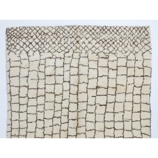 Modern Moroccan Berber Rug Made of Natural Ivory & Brown Wool, Beni Ourain Hand-Knotted Carpet