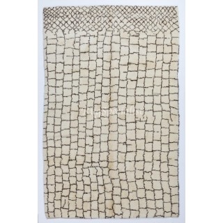 Modern Moroccan Berber Rug Made of Natural Ivory & Brown Wool, Beni Ourain Hand-Knotted Carpet
