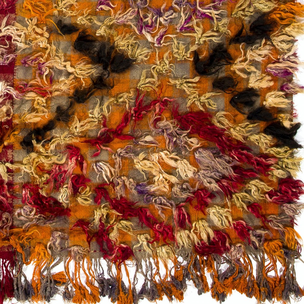 Colorful Vintage Hand-Knotted Turkish Tulu Rug with Checkered Design in Red, Orange and Beige Colorful Vintage Hand-Knotted Turkish Tulu Rug with Checkered Design in Red, Orange and Beige