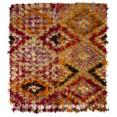 Colorful Vintage Hand-Knotted Turkish Tulu Rug with Checkered Design in Red, Orange and Beige