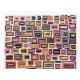 Vibrant Modern Hand-knotted Tulu Rug with with colorful geometric boxes on an ivory background. 100% Wool. Custom Options Available