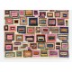 Vibrant Modern Hand-knotted Tulu Rug with with colorful geometric boxes on an ivory background. 100% Wool. Custom Options Available