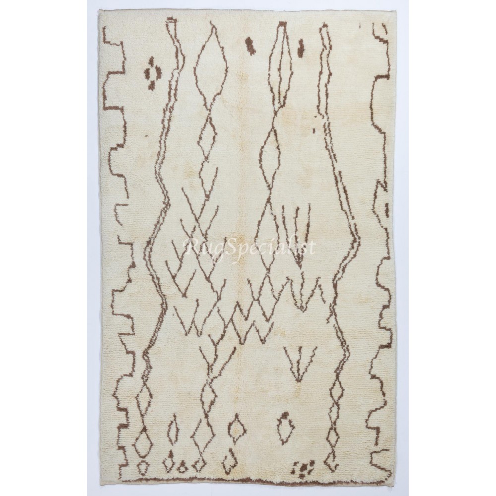 Beni Ourain Rug Made of Natural Ivory and Brown Wool. Authentic Moroccan Carpet, Custom Options Available