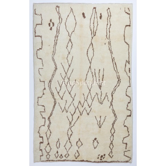 Beni Ourain Rug Made of Natural Ivory and Brown Wool. Authentic Moroccan Carpet, Custom Options Available