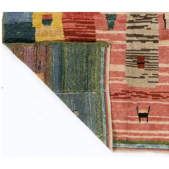 Colorful Modern Hand-Knotted Turkish Rug, 100% Soft Wool