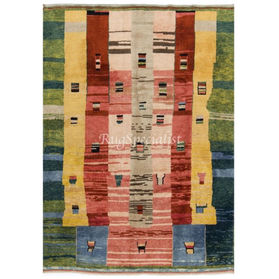 Colorful Modern Hand-Knotted Turkish Rug, 100% Soft Wool