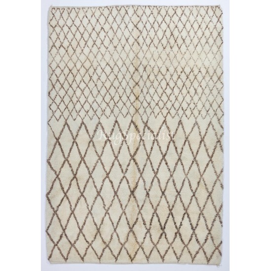 Hand-Knotted Moroccan Berber Rug, 100% Soft Natural Wool. Cream and Brown Shaggy Carpet with Atlas Design, Custom Options Available