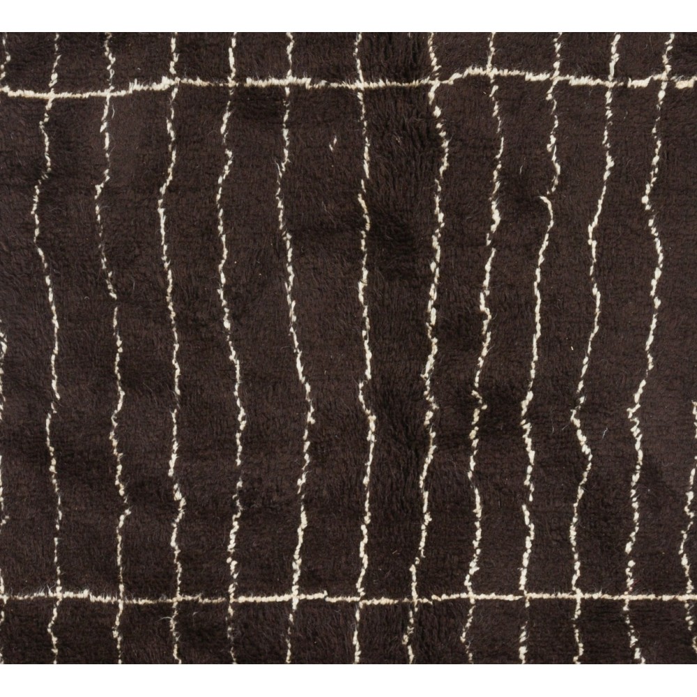 Modern Moroccan Berber Hand-knotted Wool Rug in Dark Brown, Cream. Custom Ops.