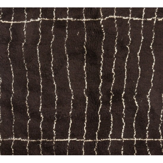 Modern Moroccan Berber Hand-knotted Wool Rug in Dark Brown, Cream. Custom Ops.