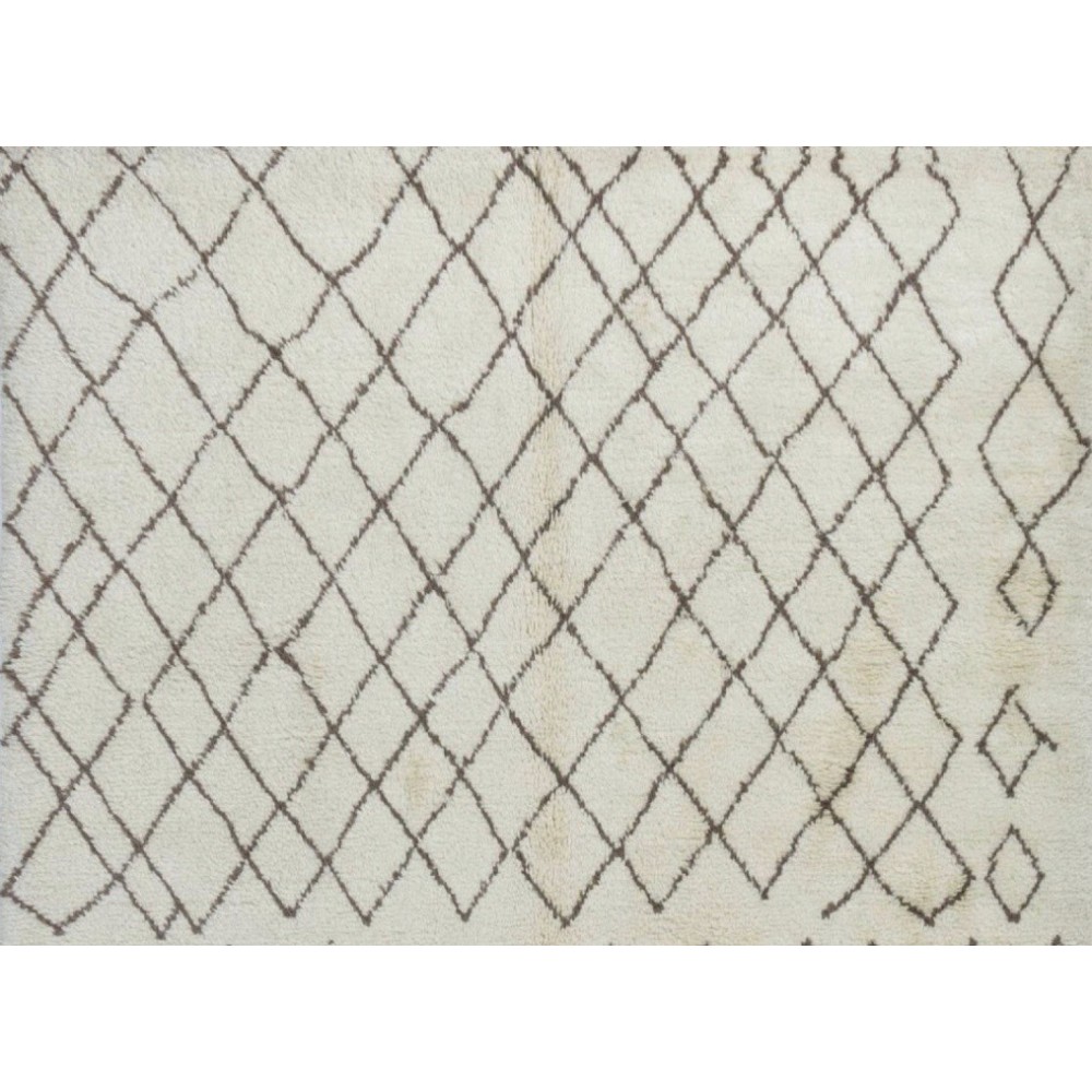 Moroccan Rug Made of Natural Cream and Light Brown Wool