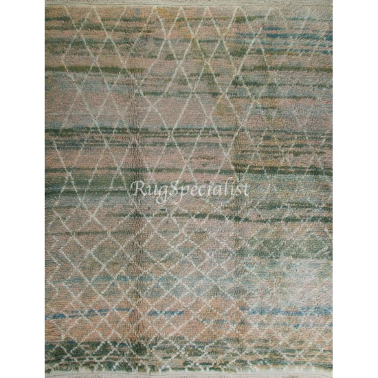 Moroccan Rug in Green, Blue and Turquoise Colors, Custom Options Available