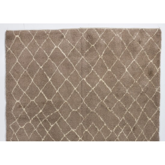 Contemporary Moroccan Rug Made of Natural Mocha Brown Wool