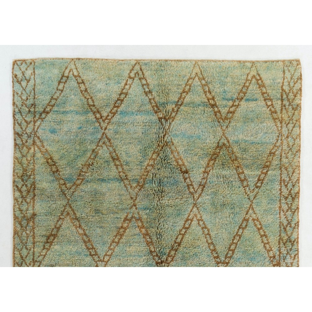 Modern Moroccan Berber Wool Rug, Handmade in Green, Blue, Brown